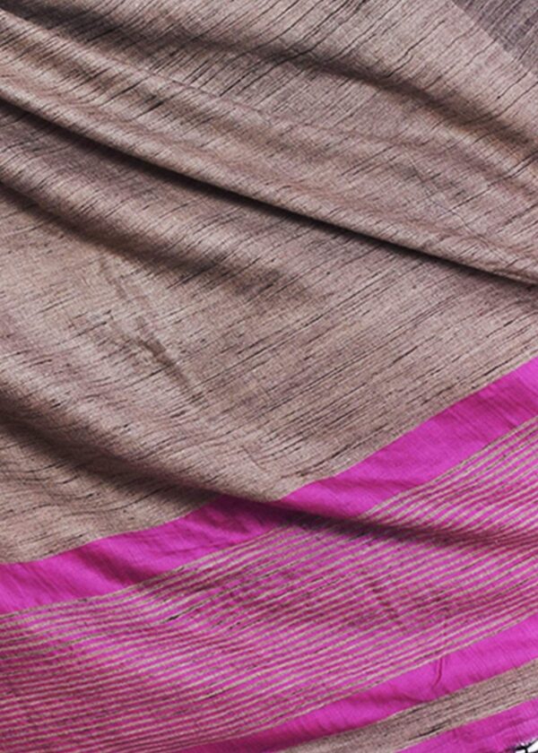 Ethnicalive bhagalpuri handloom pure tasar silk pink saree with golden boarder b074661x1d 4.jpg