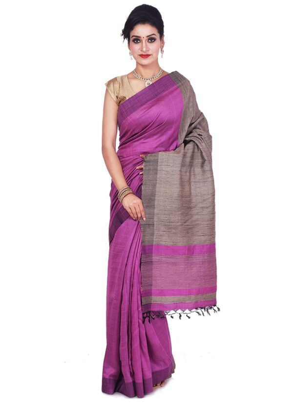 Ethnicalive bhagalpuri handloom pure tasar silk pink saree with golden boarder b074661x1d.jpg